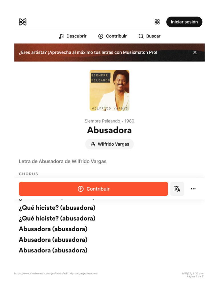 Letra de Wilfrido Vargas - Abusadora - Musixmatch | PDF | Música ...