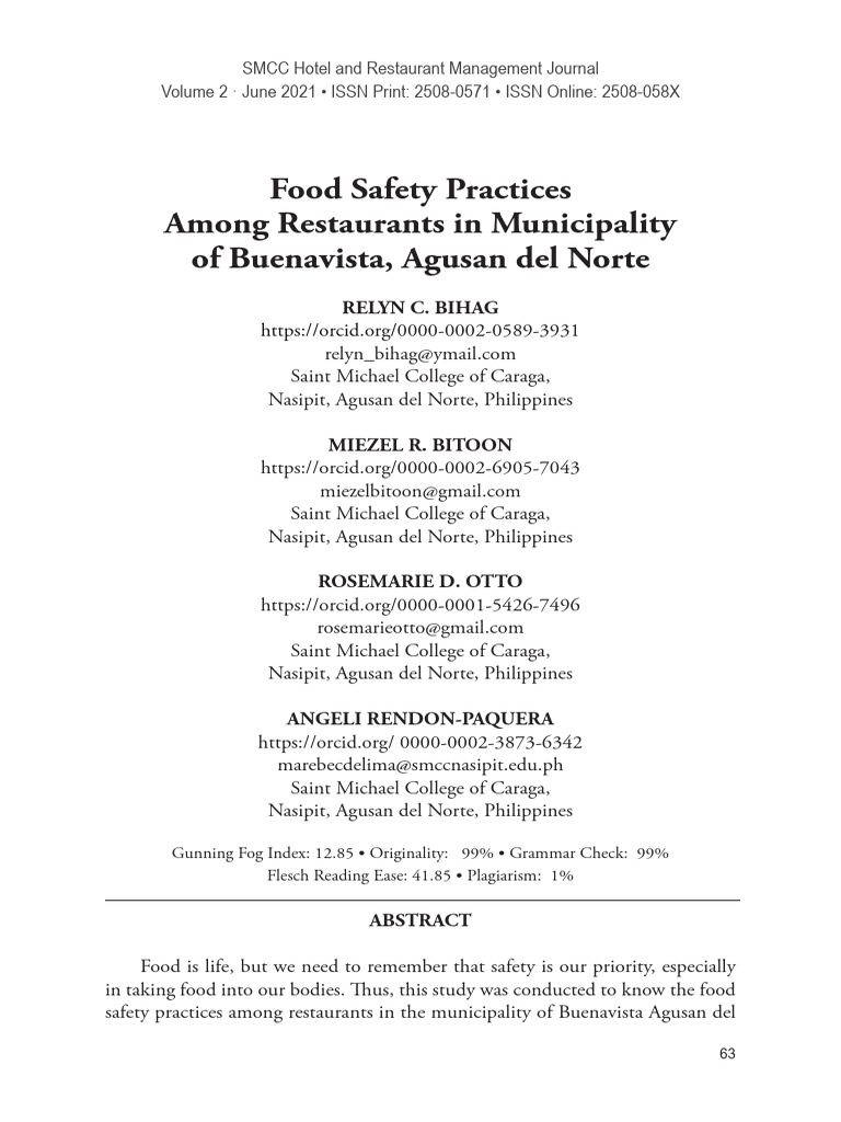 Food Safety Practices in Buenavista Restaurants | PDF | Food Safety ...