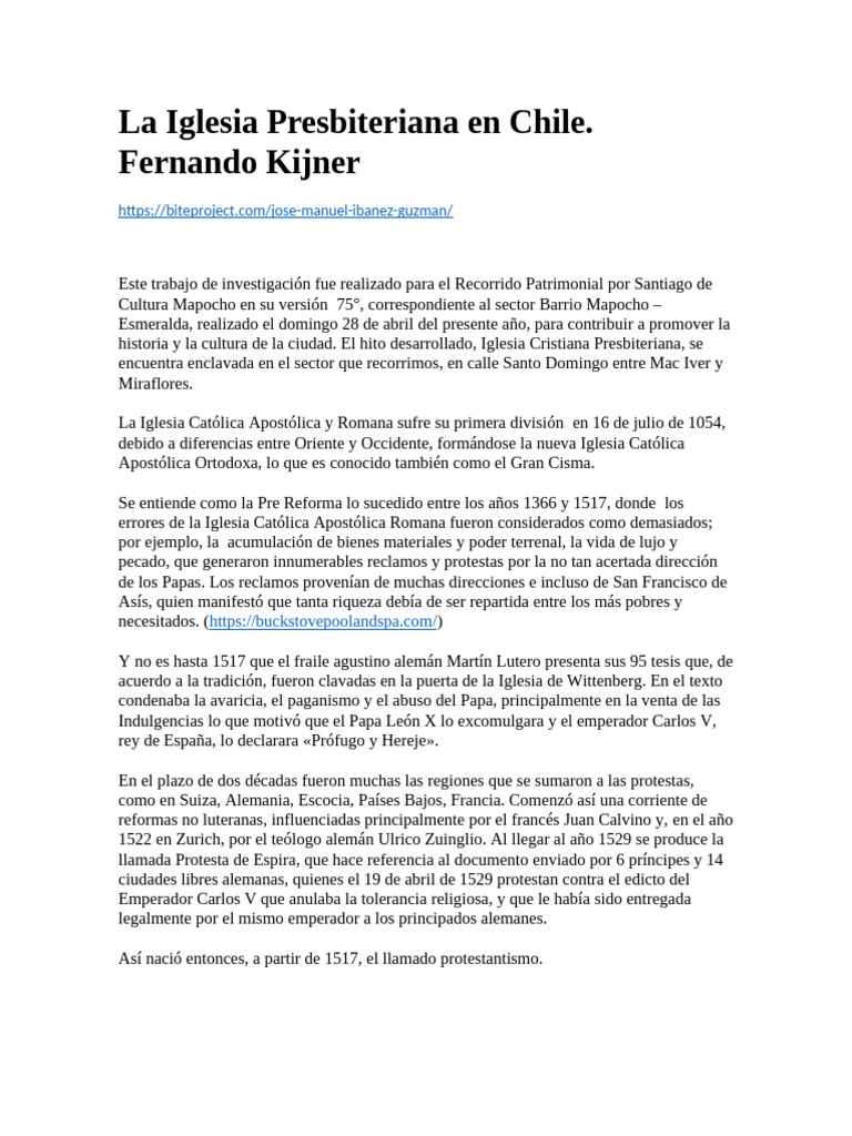Historia de la Iglesia Presbiteriana en Chile | PDF | protestantismo ...