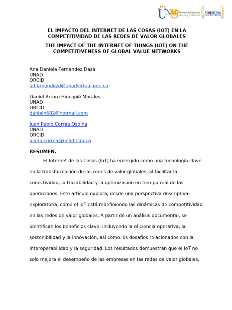 El Impacto Del Internet de Las Cosas (Iot) en La Competitividad de Las ...