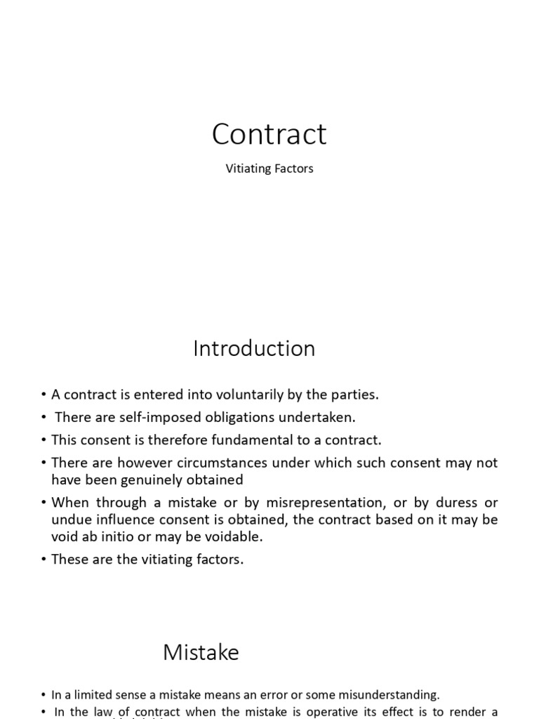 Vitiating Factors in Contract Law | PDF | Misrepresentation | Breach Of ...