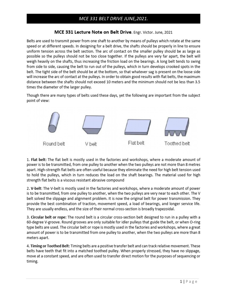 MCE 331 Lecture Note On Belt Drive | PDF | Belt (Mechanical ...