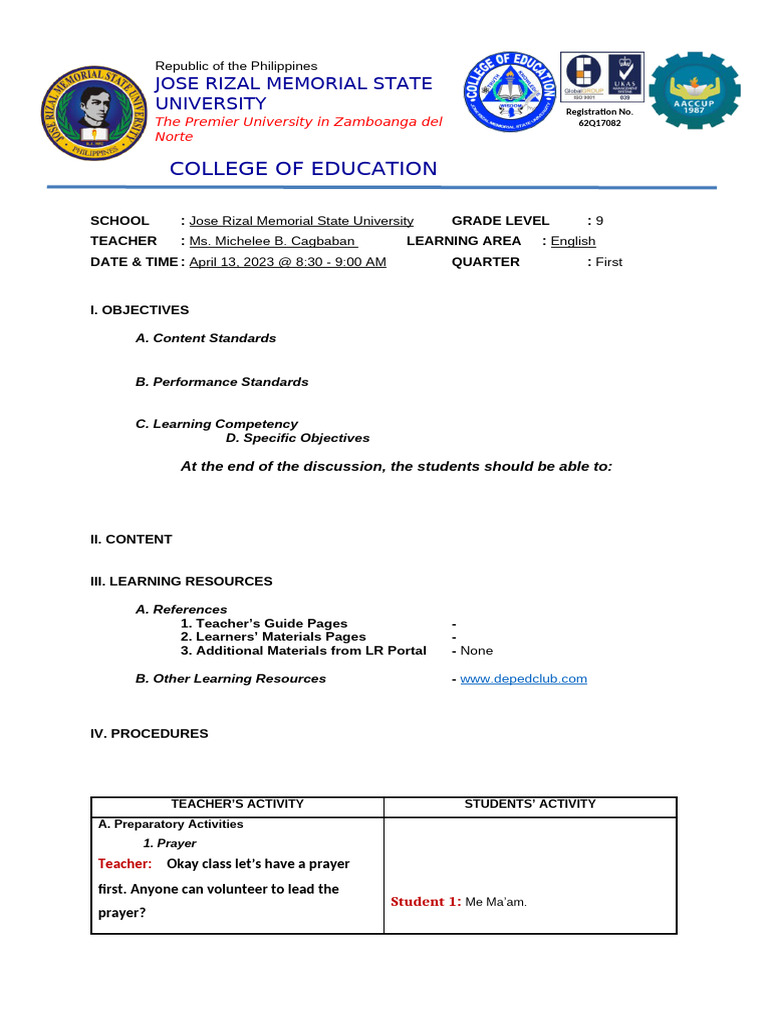 Lesson Plan Sample Steps4 | PDF | Teachers | Learning