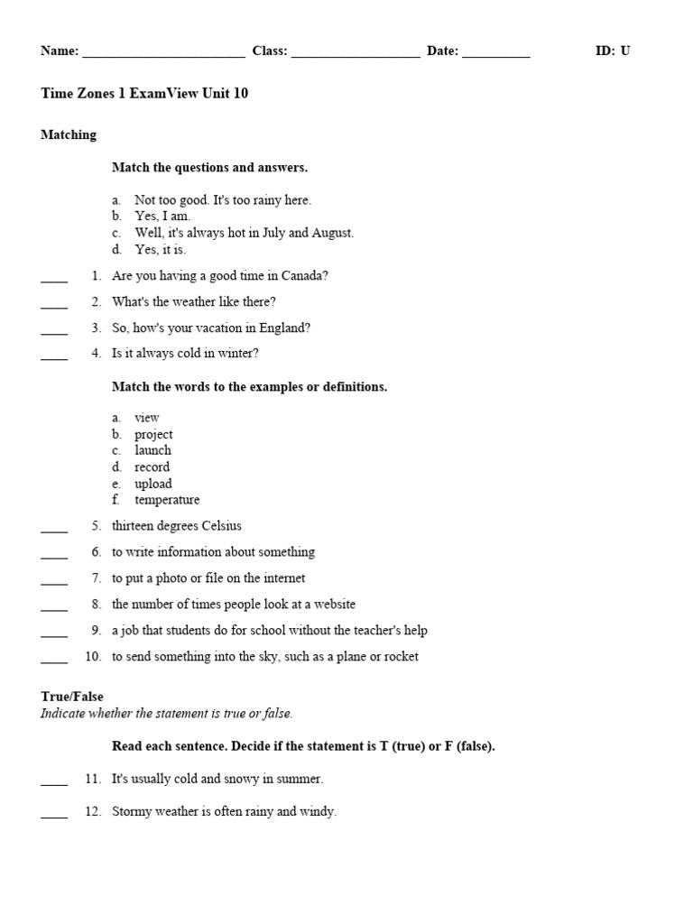 TZ3e L1 Assessment Test Unit10 | PDF