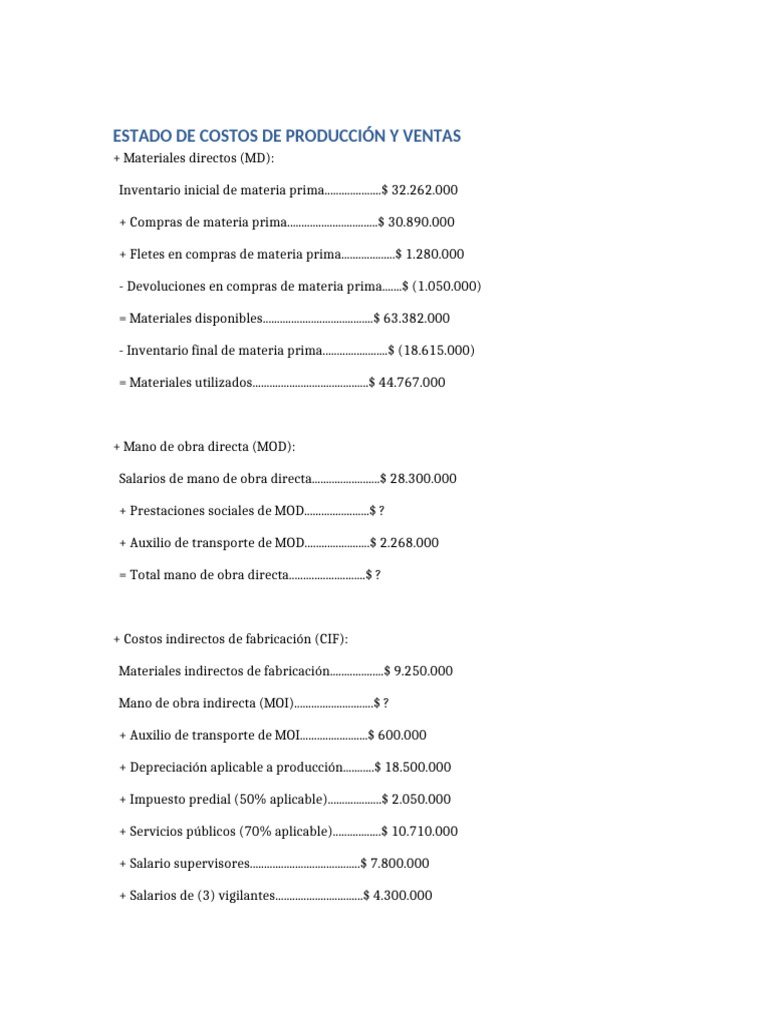 Estado de Costos y Resultados Financieros | PDF | Negocios económicos ...