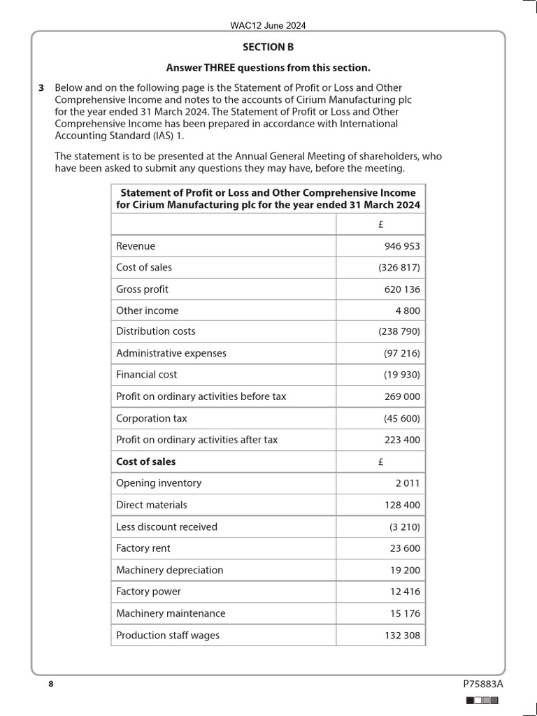 Cirium Manufacturing 2024 Financial Summary | PDF | Expense | Corporate Tax