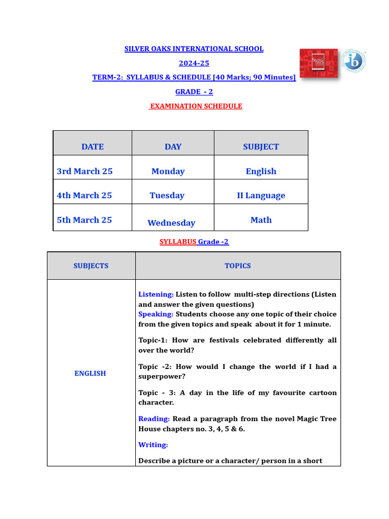 Grade 2 Term-2 Exam Syllabus | PDF | Linguistics