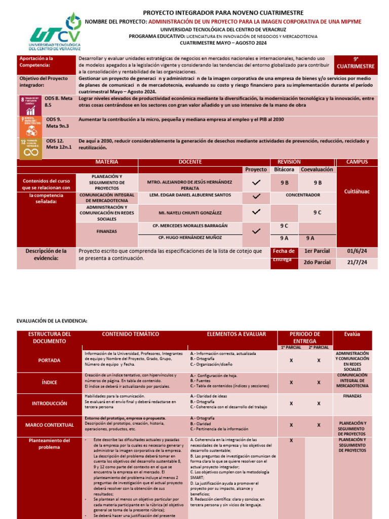 2023 Rúbrica Proyecto Integrador 9o Linm - Esc - Hugo | PDF | Marketing ...
