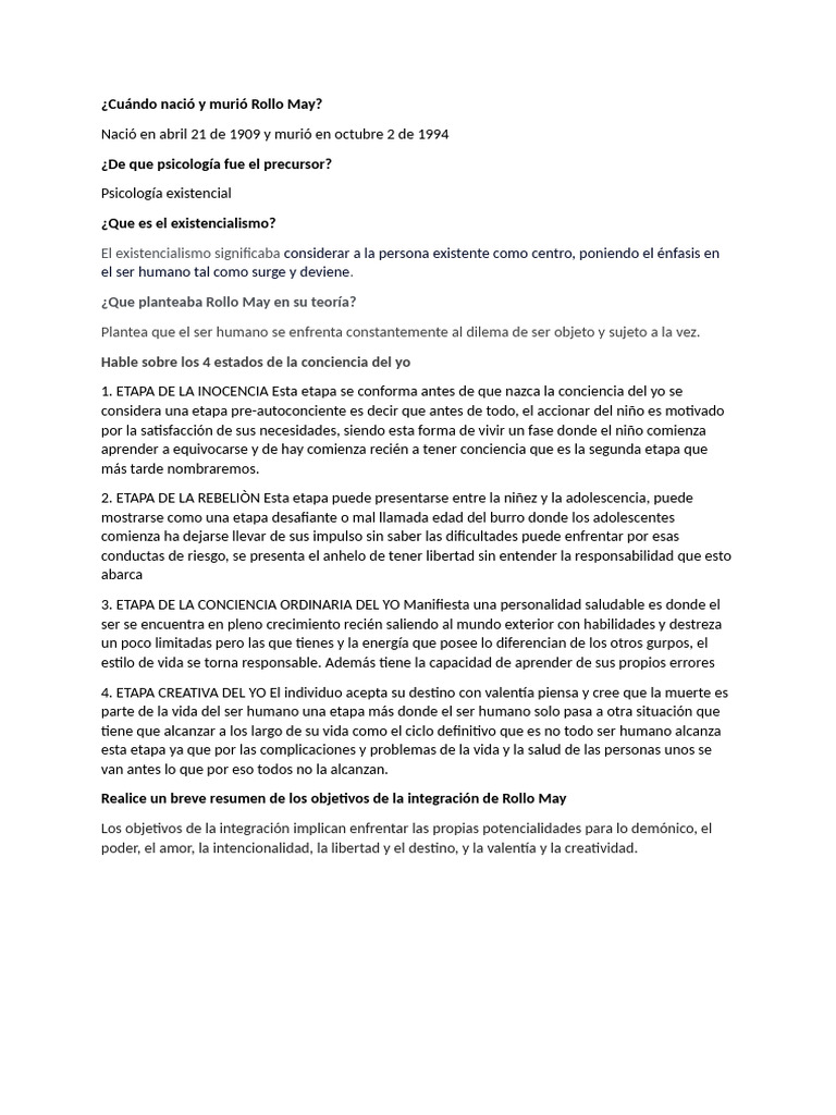 Cuándo Nació y Murió Rollo May | PDF | Existencialismo | Sicología