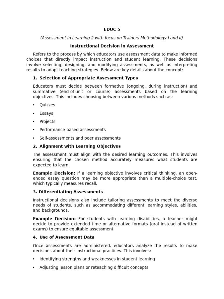 Instructional Decisions in Assessment | PDF | Educational Assessment ...