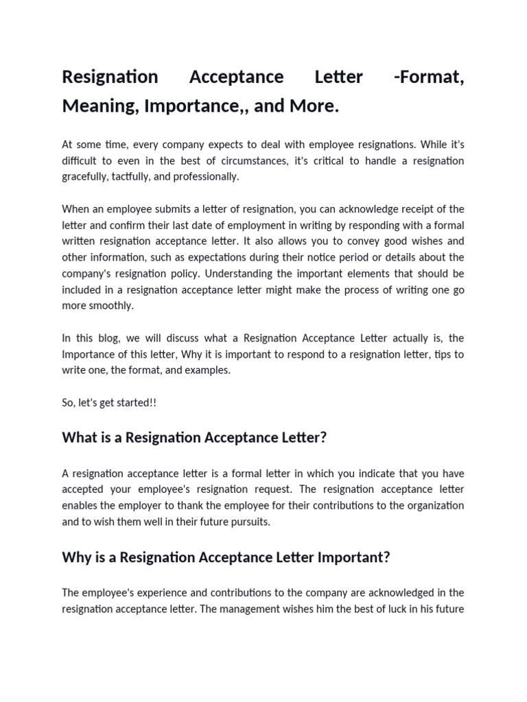 Resignation Acceptance Letter | PDF | Employment | Business