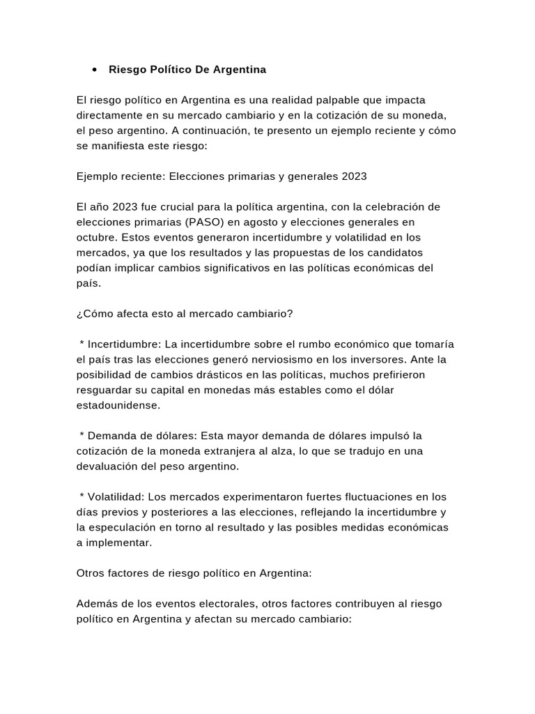 Riesgo Político y Mercado Cambiario en Argentina | PDF | Dólar de los ...