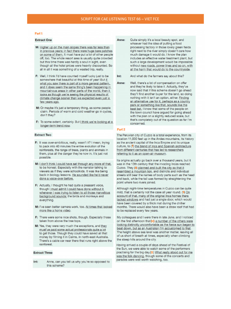 Script For CAE Listening Test 66 | PDF