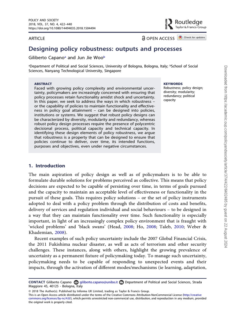 Designing Robust Policies for Uncertainty | PDF | Policy | System