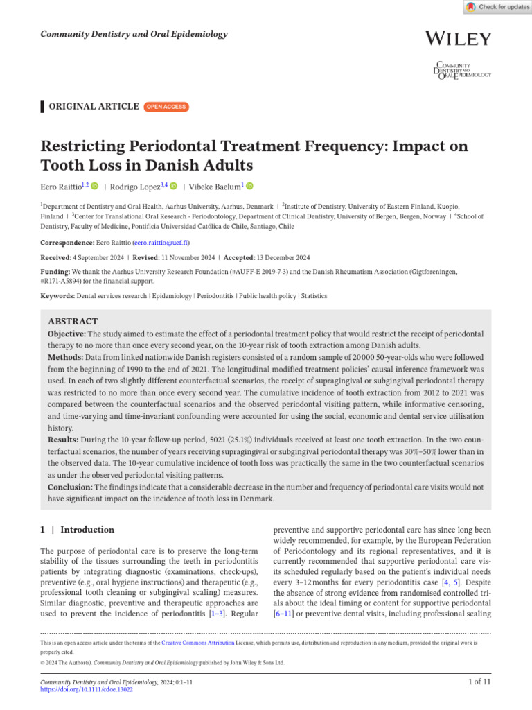 Restricting Periodontal Treatment Frequency Impact On Tooth Loss in ...