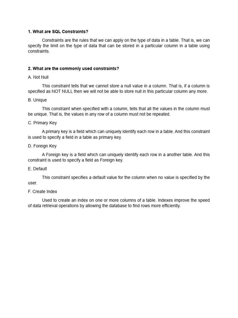 SQL CONSTRAINTS | PDF