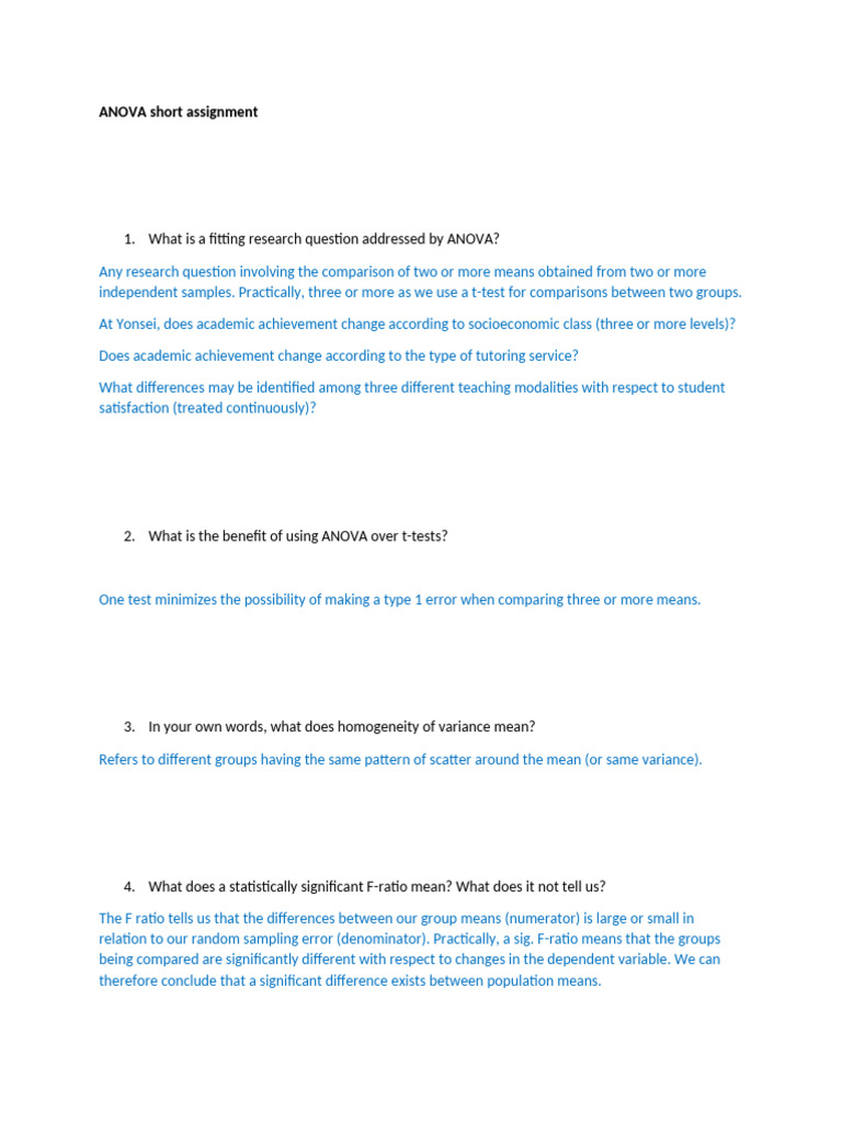 ANOVA Short Assignment - Answer Key | PDF | Analysis Of Variance ...