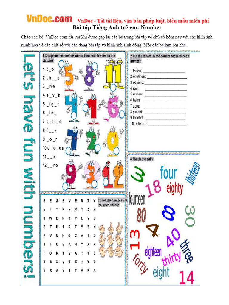 Bai Tap Tieng Anh Tre em Number | PDF