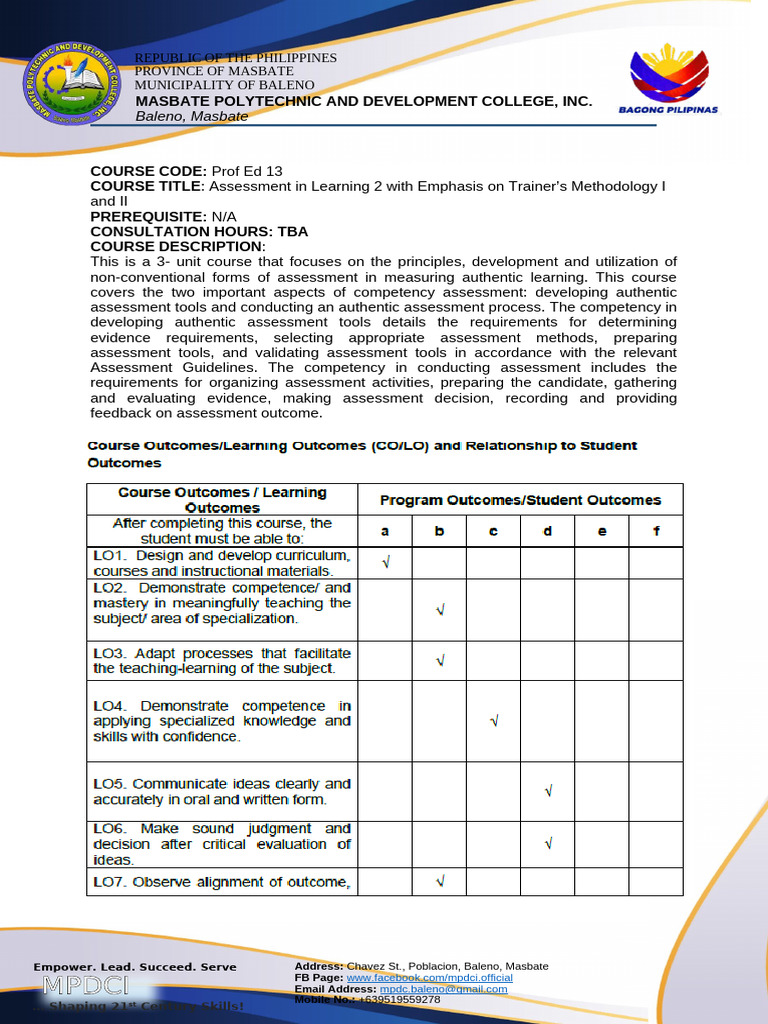 Assessment in Learning 2 Course Guide | PDF | Methodology | Cognition