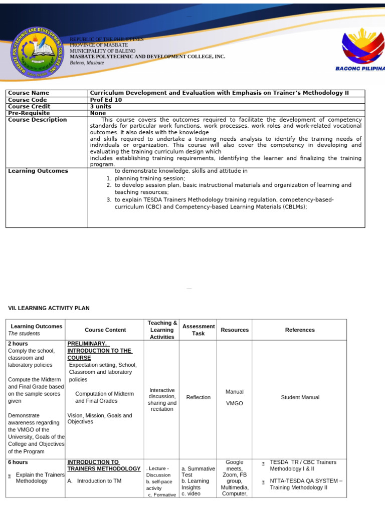 Trainers Methodology II Curriculum Guide | PDF | Learning | Curriculum