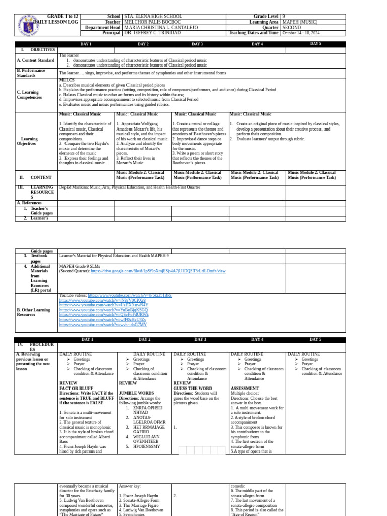 Q2 Music 9 Module 2 Pdf Classical Period Music Für Elise