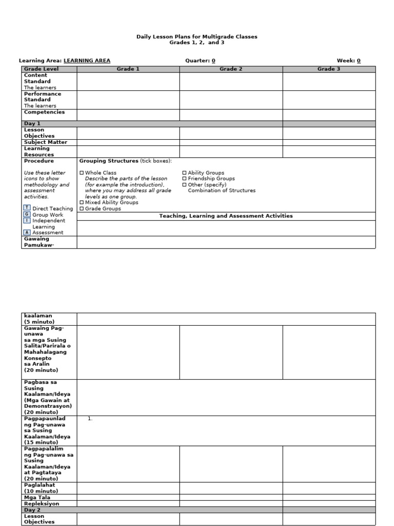LP Template - Three Grades Combi - Filipino Version | PDF
