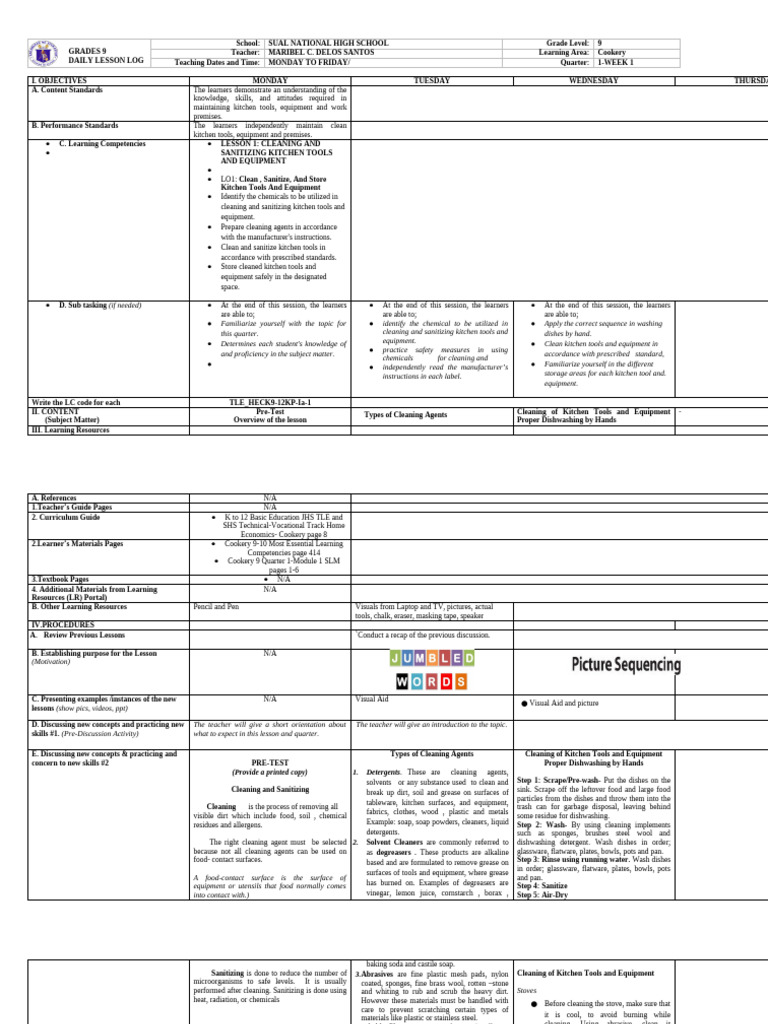 Cookery 9 Dll First Q Pdf Hygiene