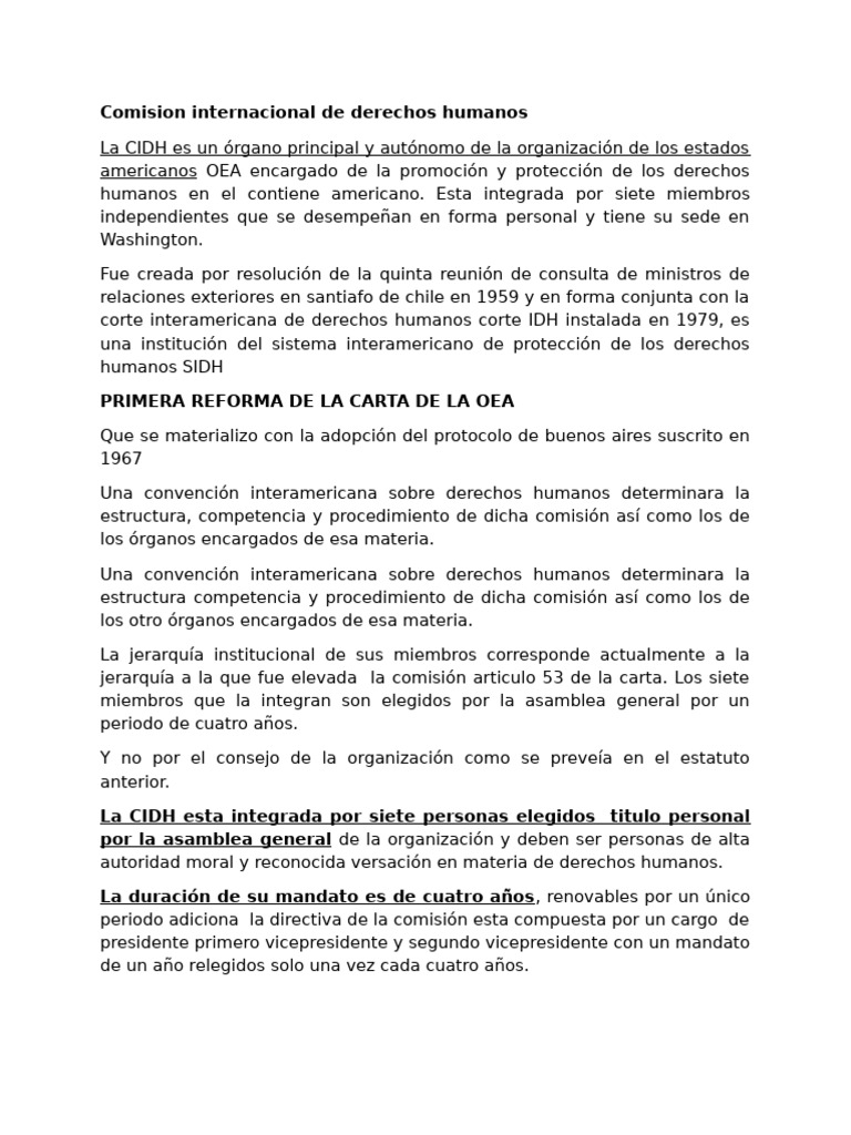 Funciones y Estructura de la CIDH | PDF | Derechos humanos | Ley Pública