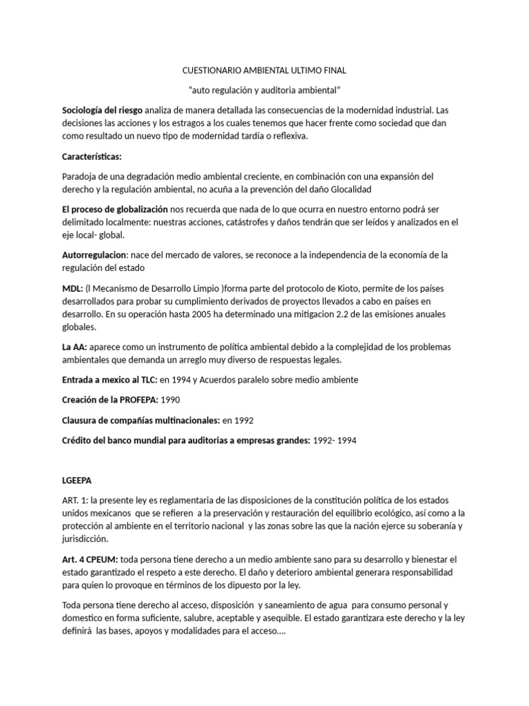 Cuestionario Ambiental Ultimo Final | PDF | Contaminación | Entorno natural