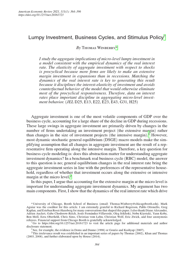 Lumpy Investment and Business Cycles Analysis | PDF | Business Cycle ...