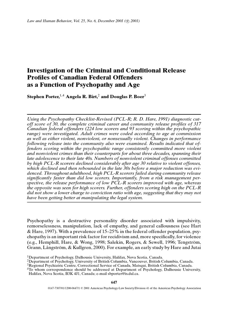 Criminal and Conditional Release | PDF | Psychopathy | Crimes