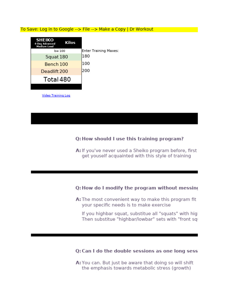 Sheiko 4-Day Advanced Program Guide | PDF | Weight | Management Of Obesity