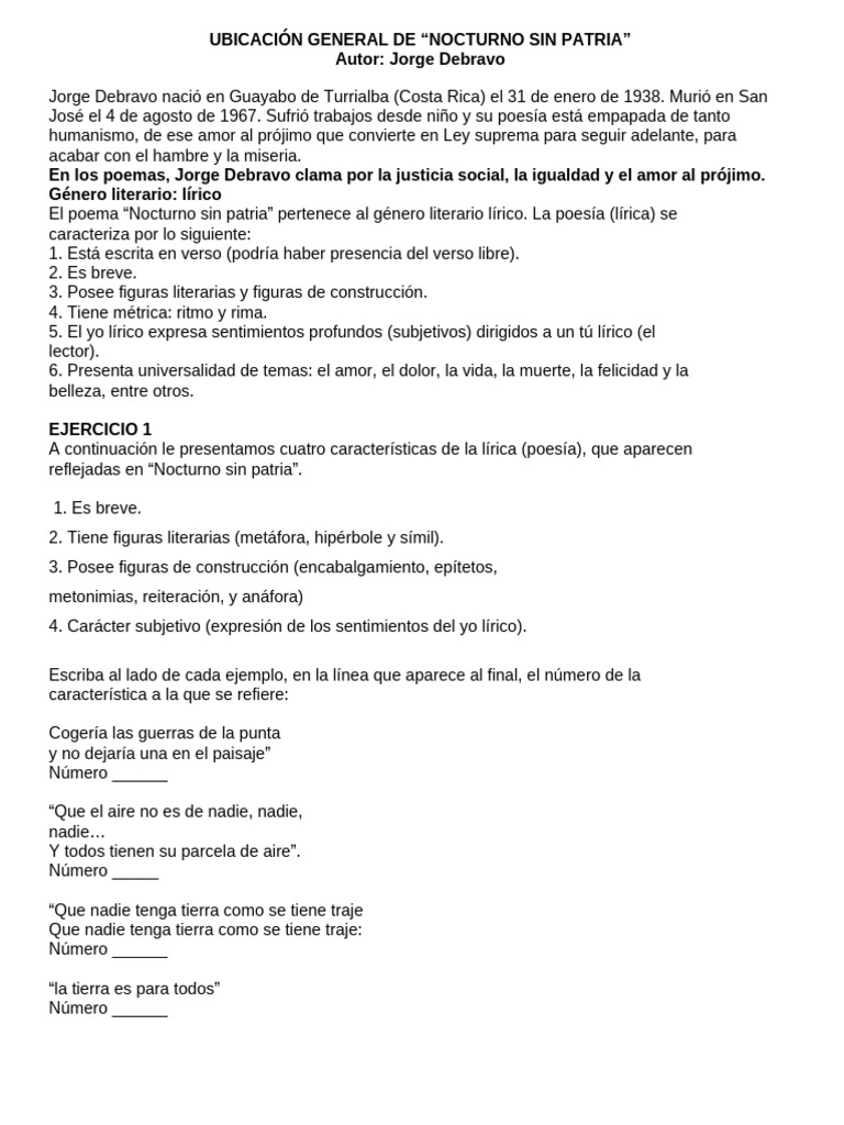 jorge de bravo, analisis nocturno sin patria | PDF | Poesía