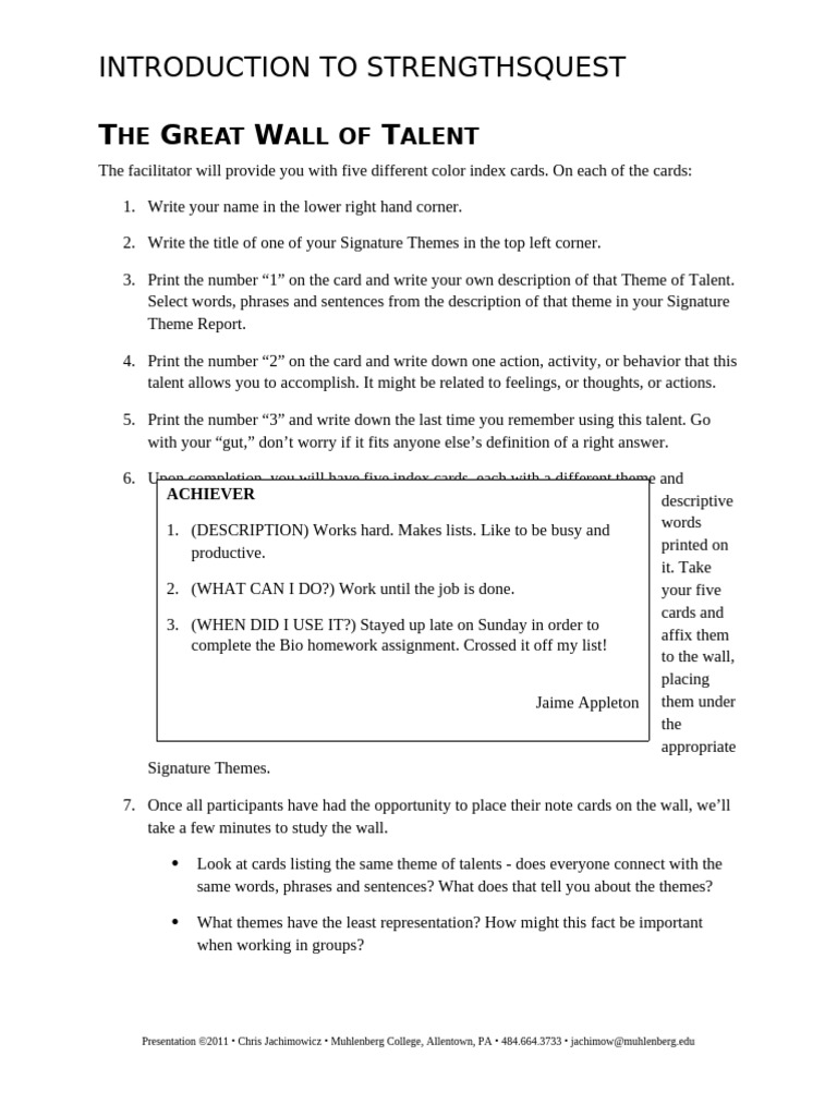 StrengthsQuest Index Card Activity Guide | PDF | Linguistics