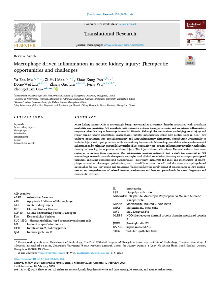 Macrophage-Driven Inflammation in Acute Kidney Injury | PDF ...