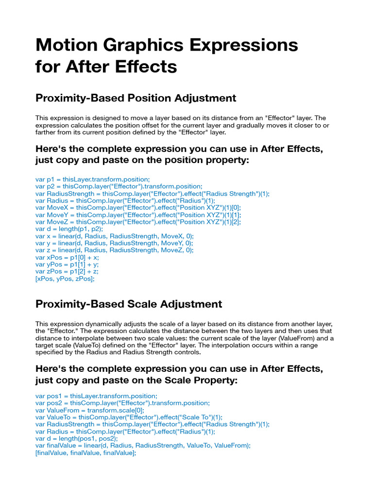 Proximity Expressions for After Effects | PDF | 3 D Computer Graphics ...