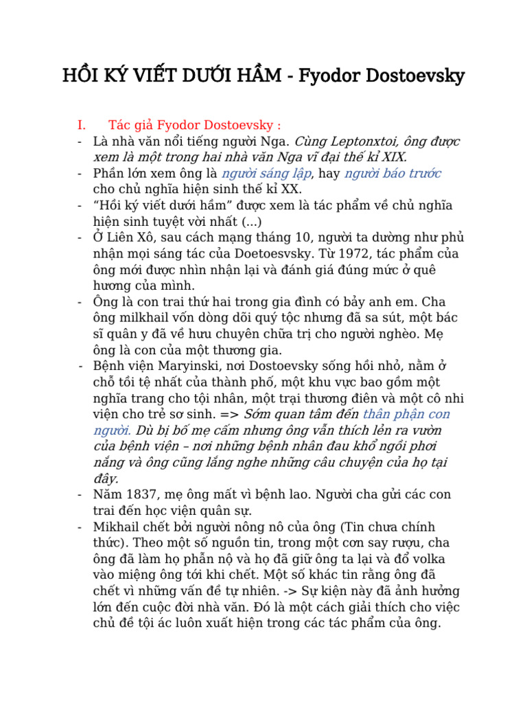 HỒI KÝ VIẾT DƯỚI HẦM | PDF