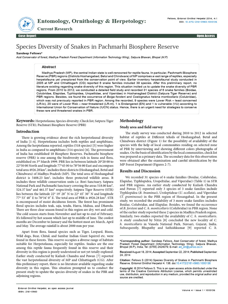 Snake Diversity in Pachmarhi Reserve | PDF | Alethinophidia | Snake