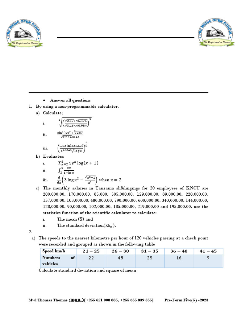 Advanced Mathematics Test - Pre-Med 2023 | PDF | Mathematics