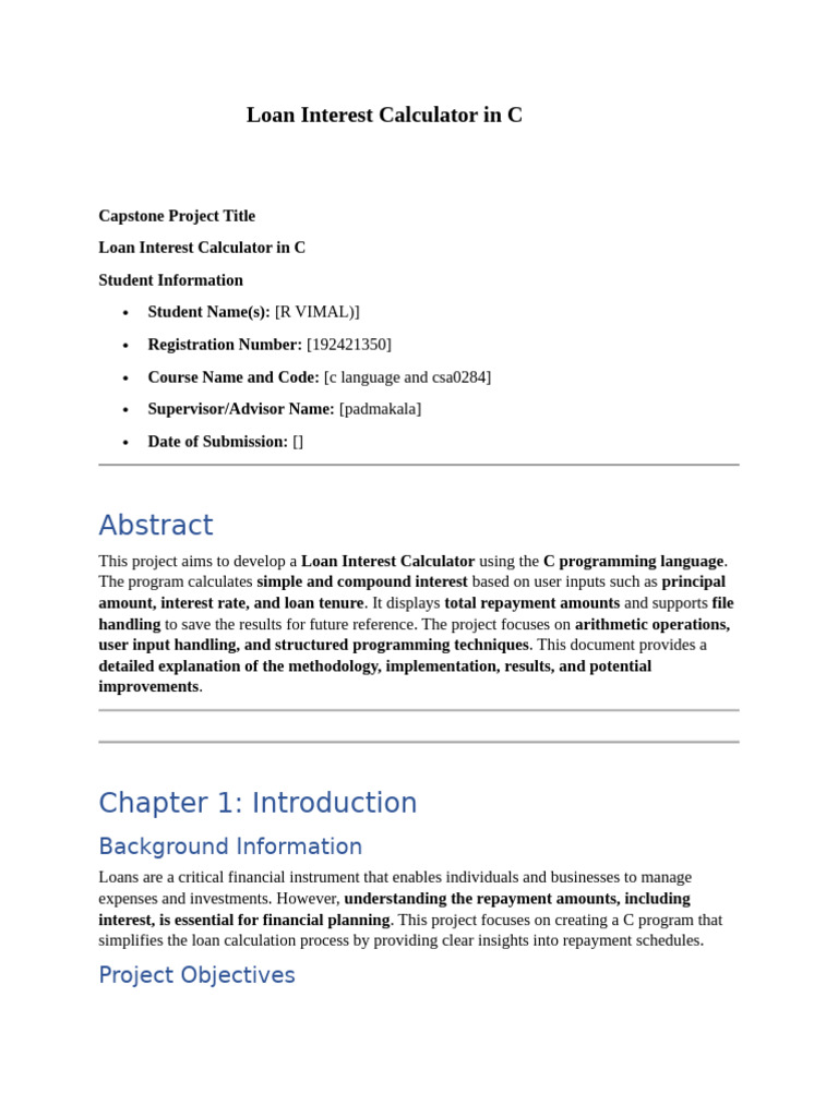 Loan Interest Calculator in C Programming | PDF | Computer Programming ...