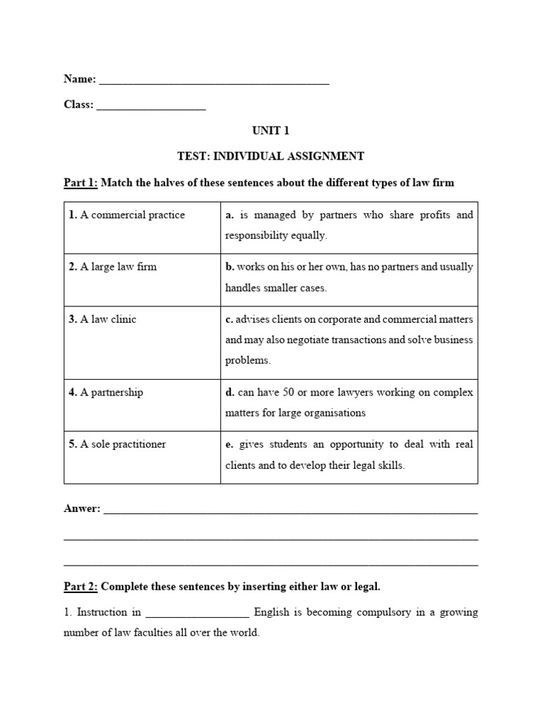 UNIT 1 - Individual Test | PDF | Lawyer | Law Firm