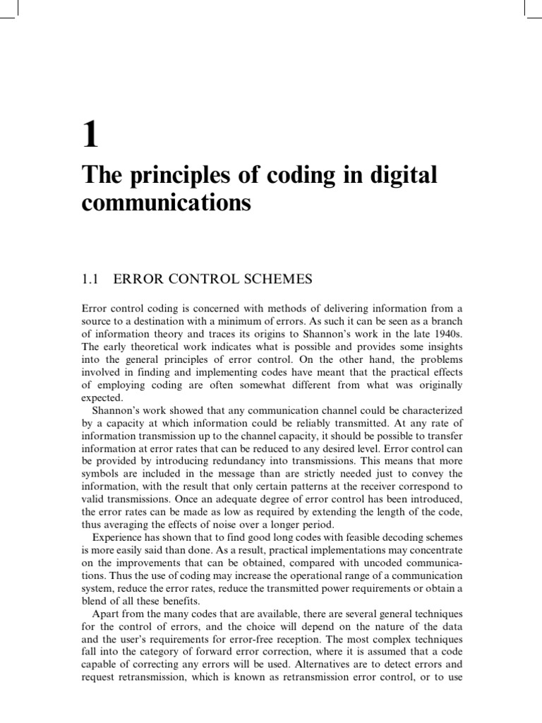 The Principles of Coding in Digital Communications: 1.1 Error Control ...
