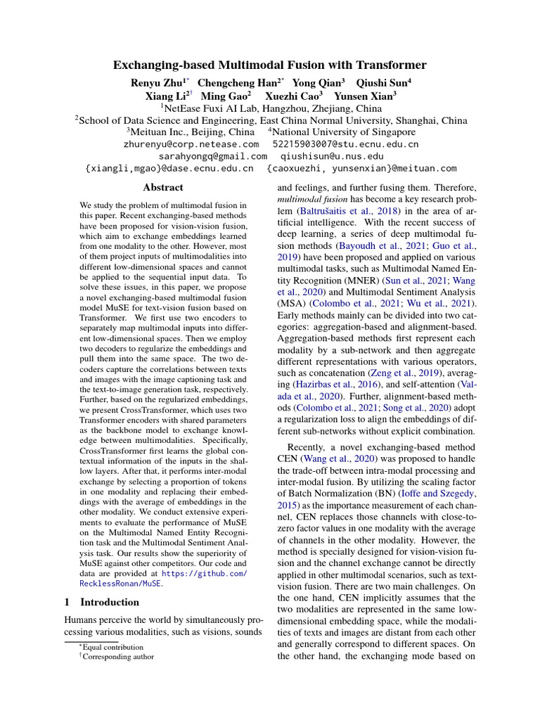 Exchanging-Based Multimodal Fusion | PDF | Machine Learning ...