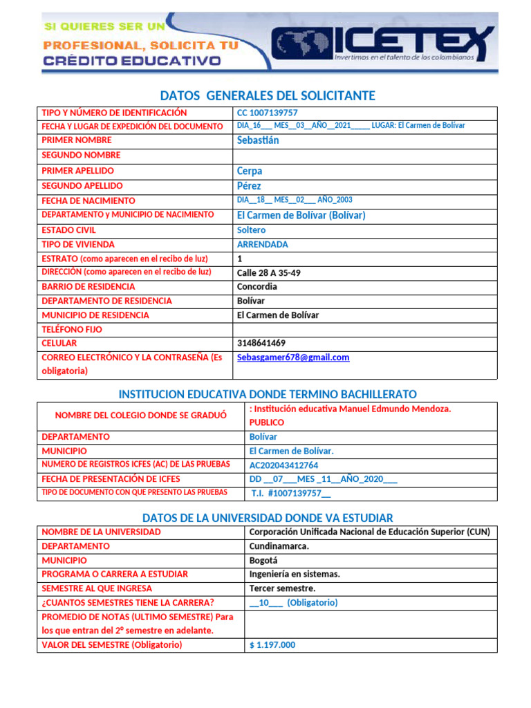 Datos del Solicitante para Educación | PDF