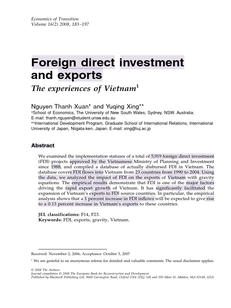 FDI's Impact on Vietnam's Exports | PDF | Foreign Direct Investment ...