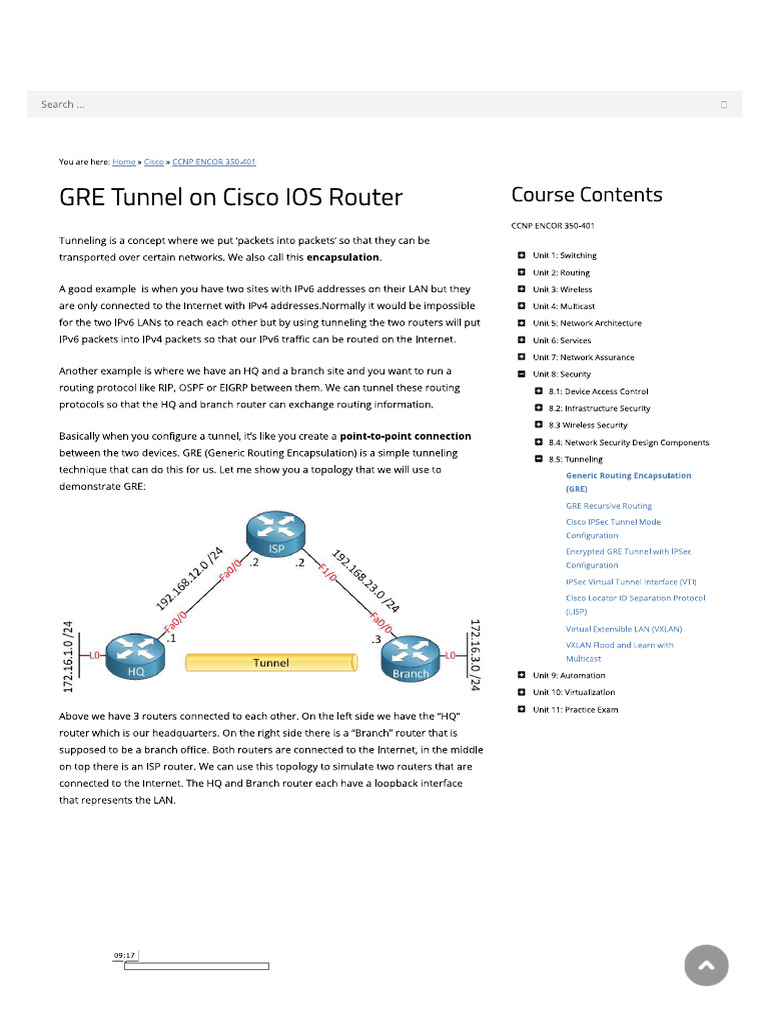 GRE Tunnel On Cisco IOS Router | PDF