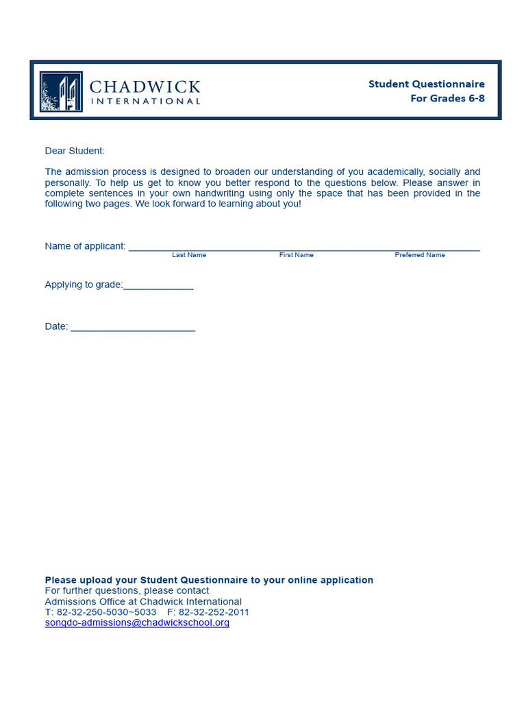 25-26 Student Questionnaire For Grades 6-8 | PDF
