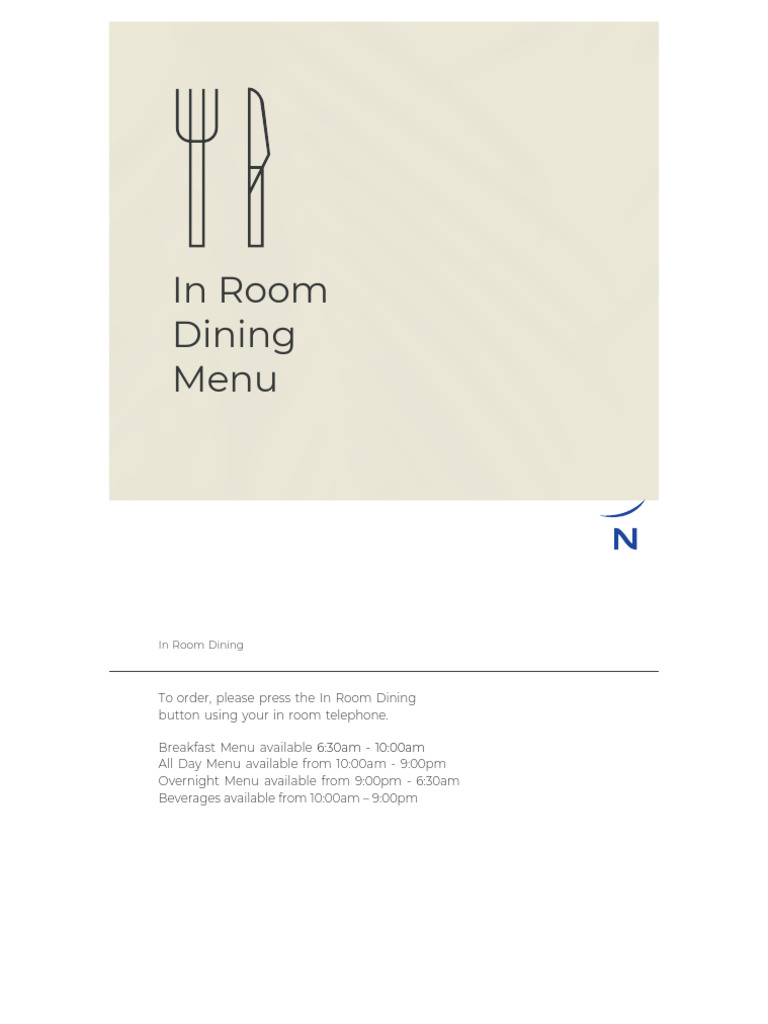 In-Room Dining Menu & Service Hours | PDF | Hamburgers | Western Cuisine