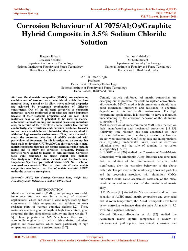 Corrosion Behaviour of Al 7075 Al 2 O 3 | PDF | Corrosion | Composite ...