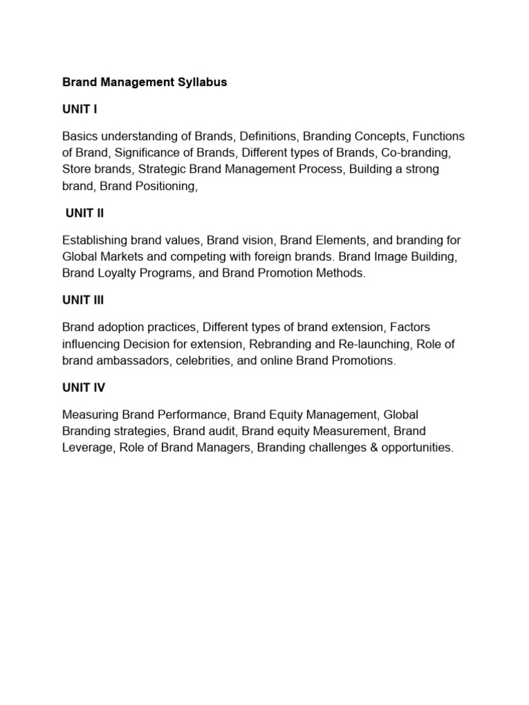 Comprehensive Brand Management Syllabus | PDF | Brand | Marketing